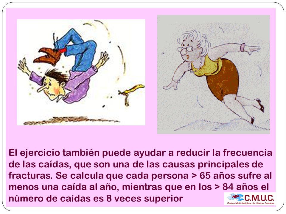 El ejercicio también puede ayudar a reducir la frecuencia de las caídas, que son una de las causas principales de fracturas.