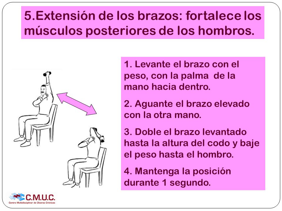 5.Extensión de los brazos: fortalece los músculos posteriores de los hombros.