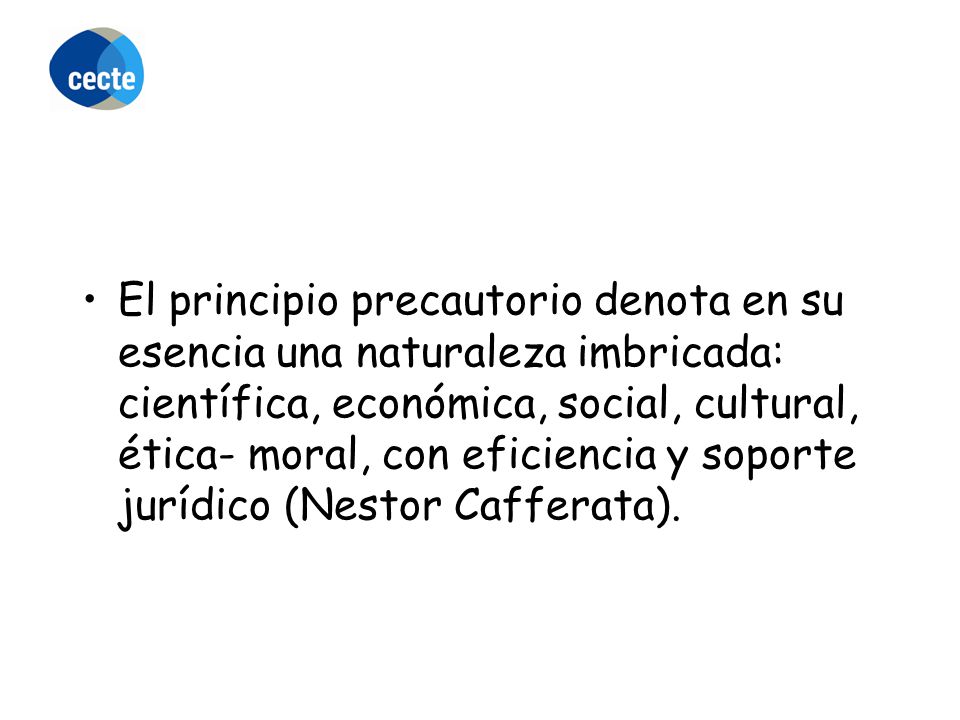 El principio precautorio denota en su esencia una naturaleza imbricada: científica, económica, social, cultural, ética- moral, con eficiencia y soporte jurídico (Nestor Cafferata).