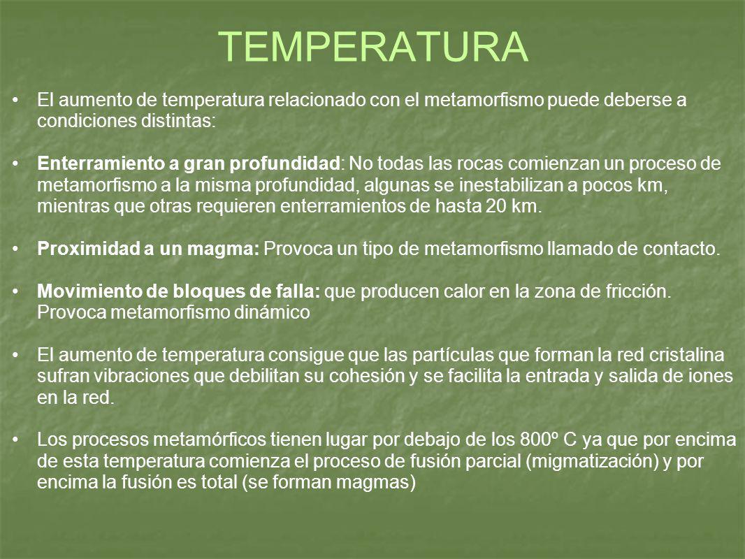 TEMPERATURA El aumento de temperatura relacionado con el metamorfismo puede deberse a condiciones distintas: