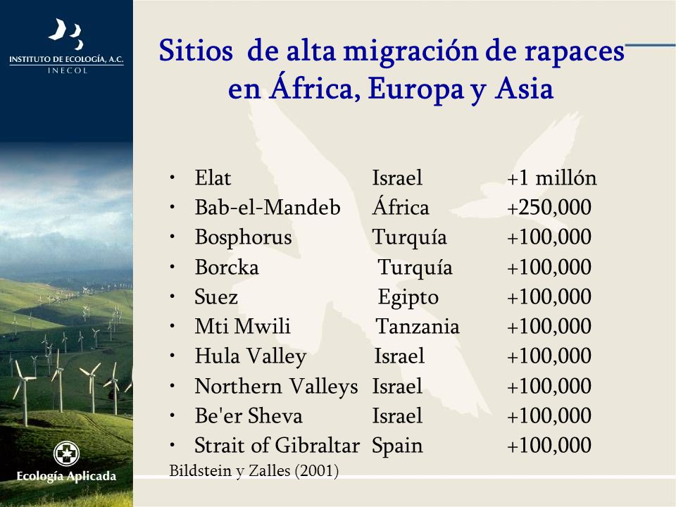 Sitios de alta migración de rapaces en África, Europa y Asia