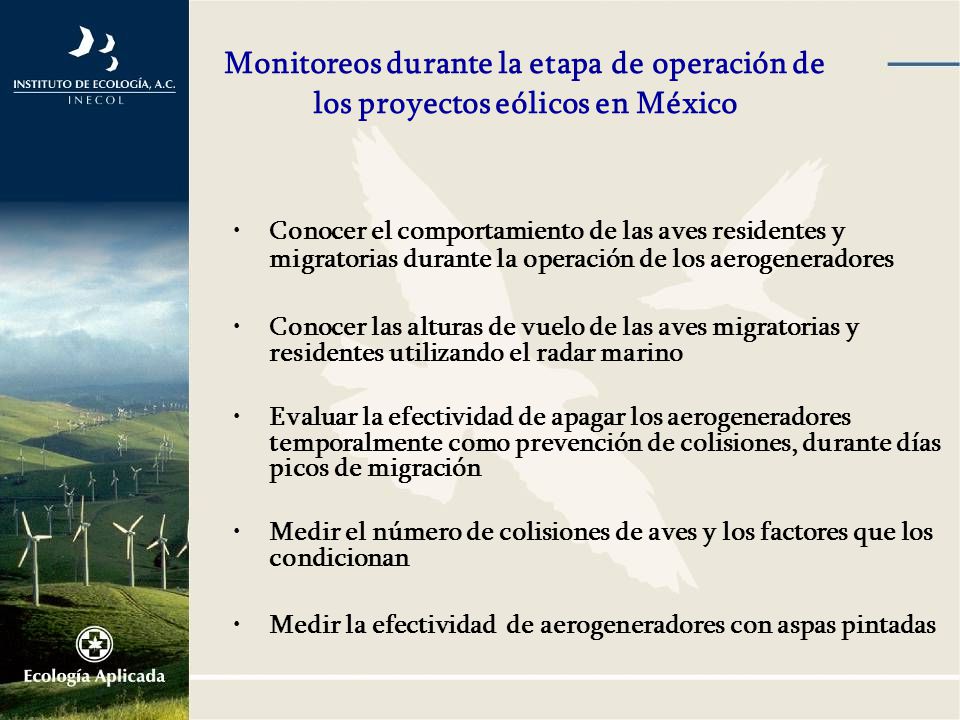 Monitoreos durante la etapa de operación de los proyectos eólicos en México