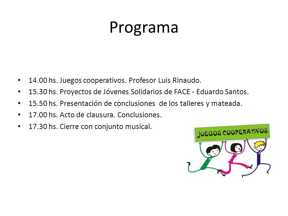 Programa hs. Juegos cooperativos. Profesor Luis Rinaudo.