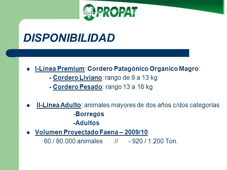 DISPONIBILIDAD I-Linea Premium: Cordero Patagónico Organico Magro:
