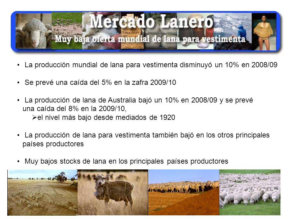 La producción mundial de lana para vestimenta disminuyó un 10% en 2008/09
