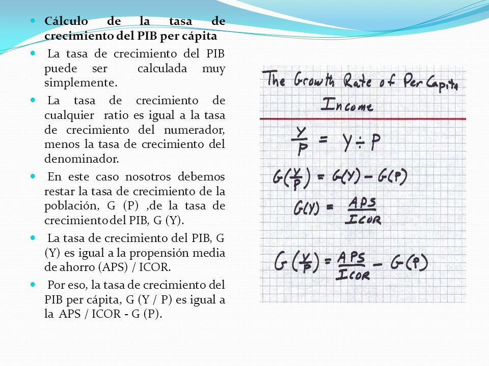 Cálculo de la tasa de crecimiento del PIB per cápita