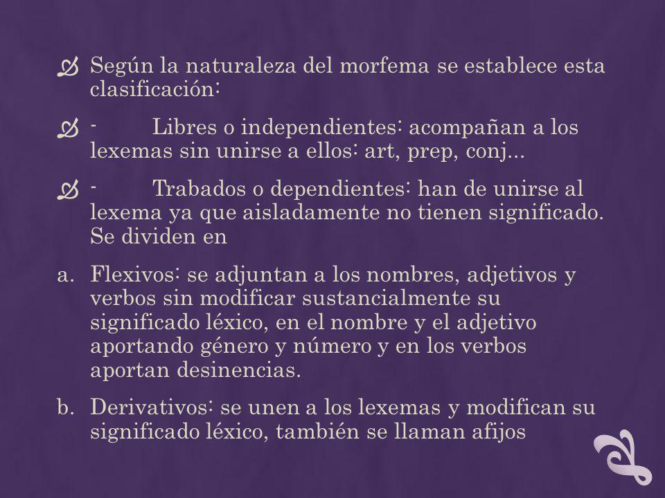 Según la naturaleza del morfema se establece esta clasificación: