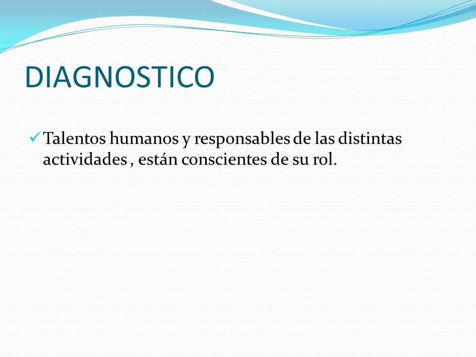 DIAGNOSTICO Talentos humanos y responsables de las distintas actividades , están conscientes de su rol.