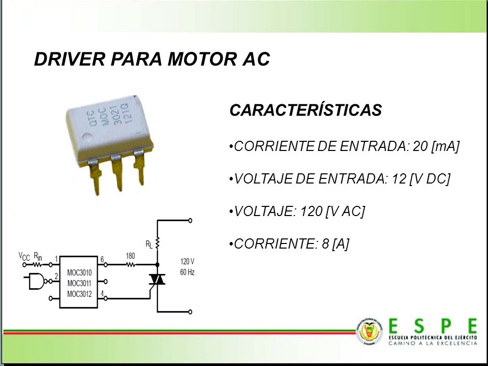 DRIVER PARA MOTOR AC CARACTERÍSTICAS CORRIENTE DE ENTRADA: 20 [mA]