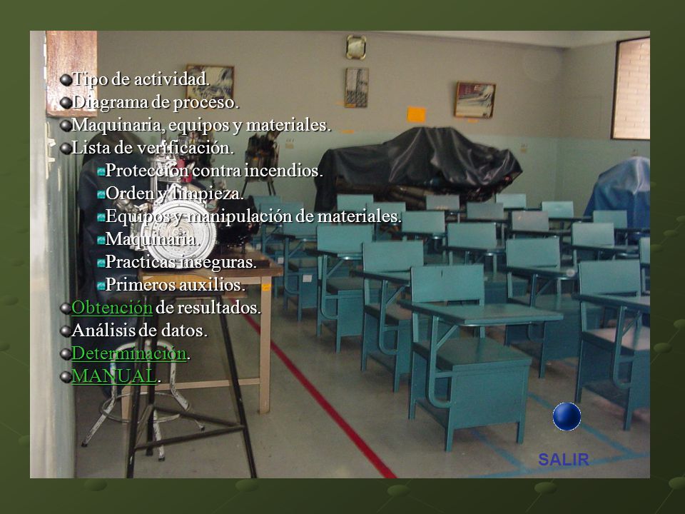 Maquinaria, equipos y materiales. Lista de verificación.