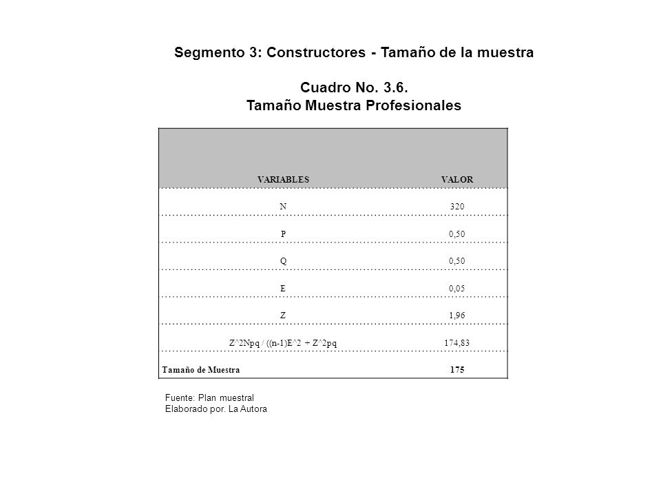 Segmento 3: Constructores - Tamaño de la muestra Cuadro No