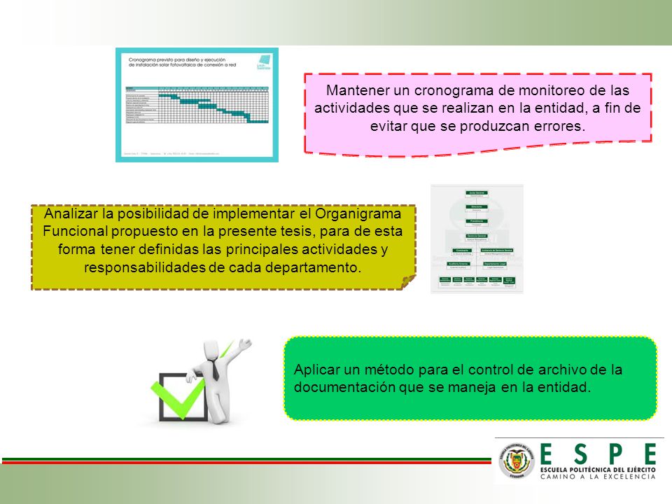 Mantener un cronograma de monitoreo de las actividades que se realizan en la entidad, a fin de evitar que se produzcan errores.