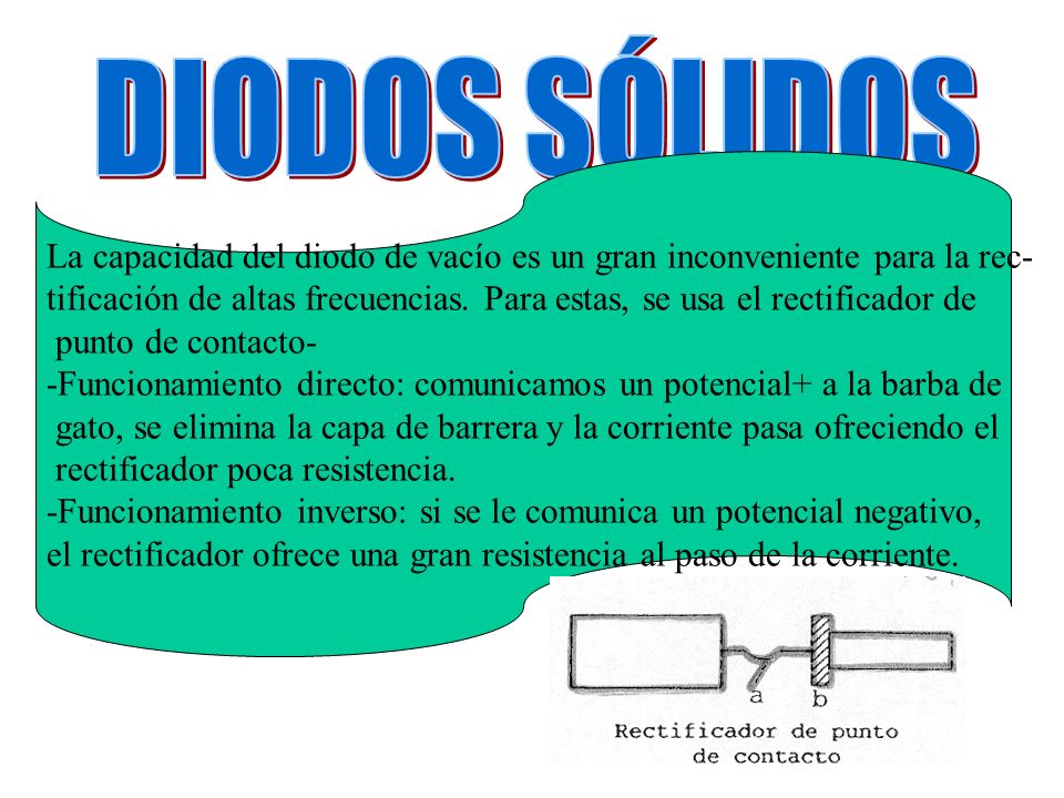 DIODOS SÓLIDOS La capacidad del diodo de vacío es un gran inconveniente para la rec-