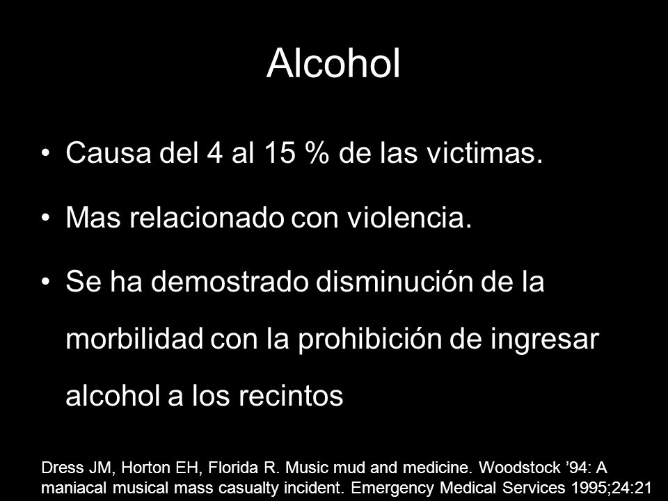 Alcohol Causa del 4 al 15 % de las victimas.