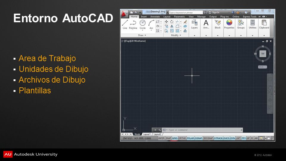 Entorno AutoCAD Area de Trabajo Unidades de Dibujo Archivos de Dibujo