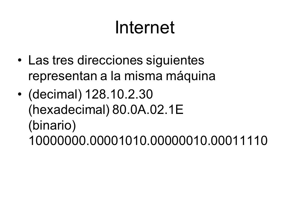 Internet Las tres direcciones siguientes representan a la misma máquina.