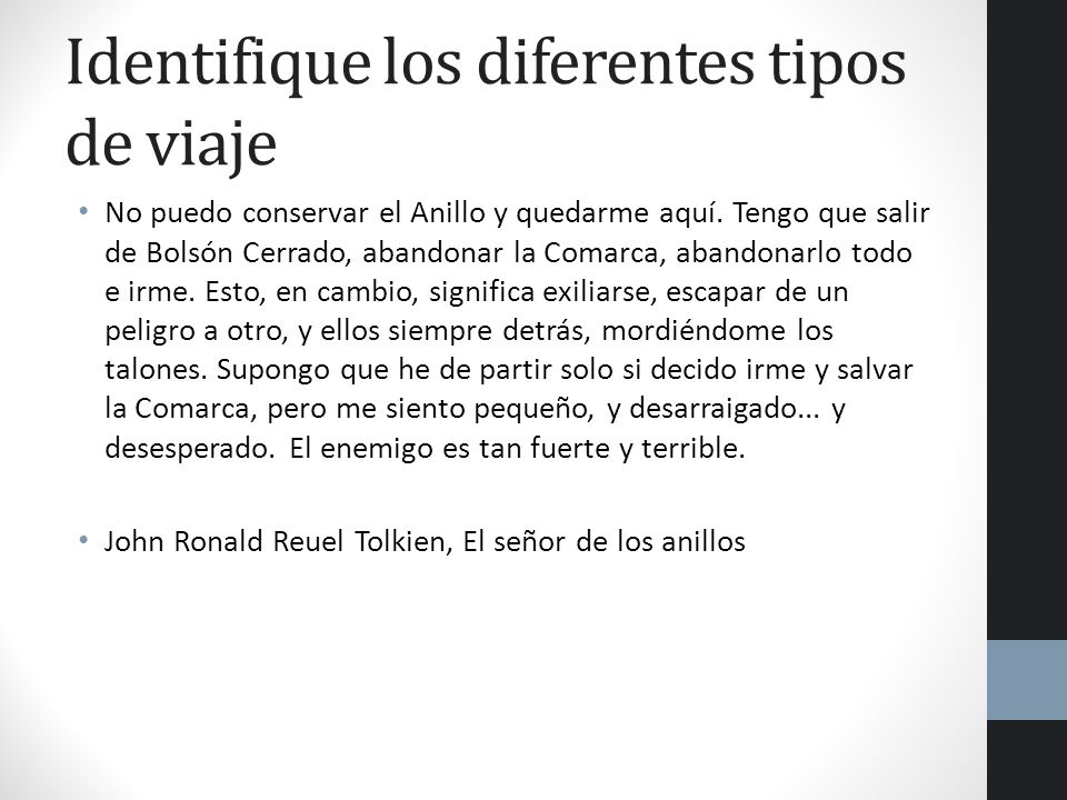 Identifique los diferentes tipos de viaje