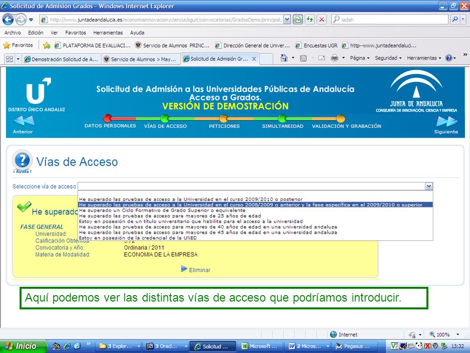 Aquí podemos ver las distintas vías de acceso que podríamos introducir.