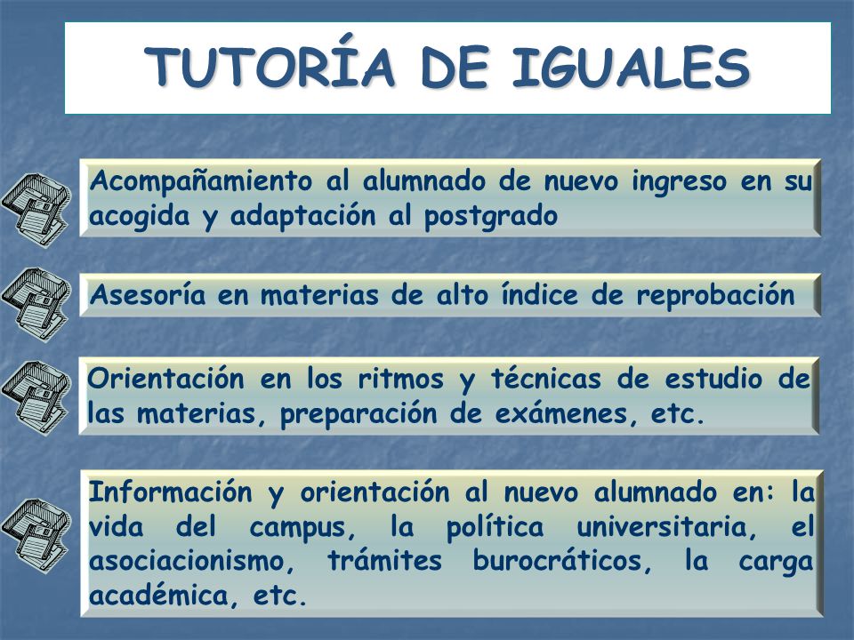 TUTORÍA DE IGUALES Acompañamiento al alumnado de nuevo ingreso en su acogida y adaptación al postgrado.