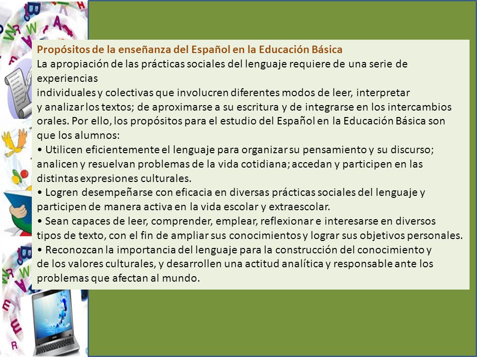 Propósitos de la enseñanza del Español en la Educación Básica