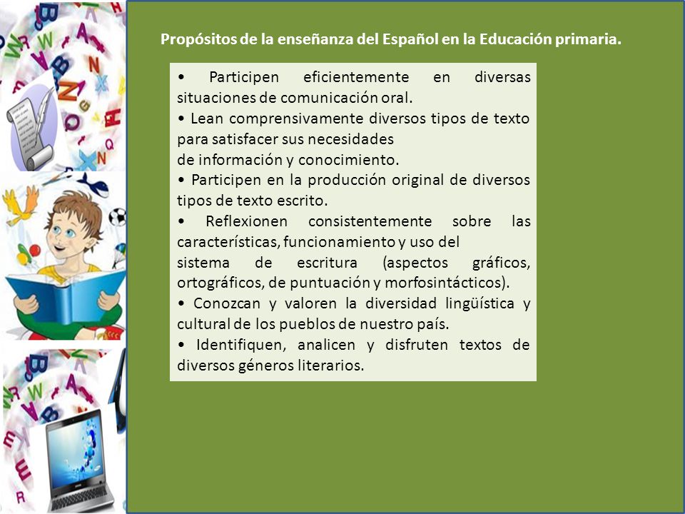 Propósitos de la enseñanza del Español en la Educación primaria.