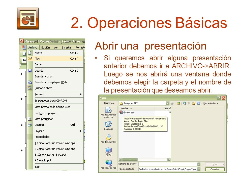 2. Operaciones Básicas Abrir una presentación