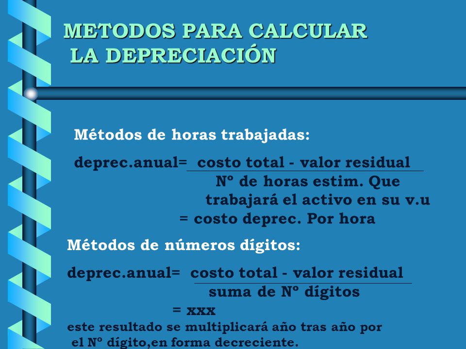METODOS PARA CALCULAR LA DEPRECIACIÓN Métodos de horas trabajadas: