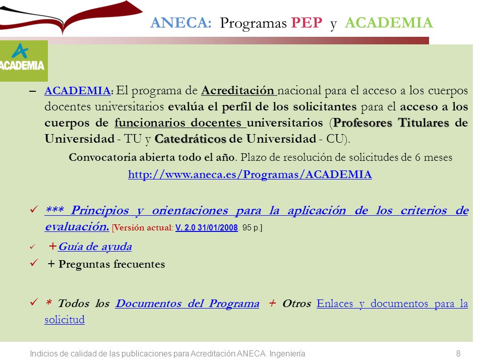ANECA: Programas PEP y ACADEMIA