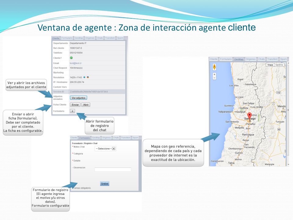Ventana de agente : Zona de interacción agente cliente