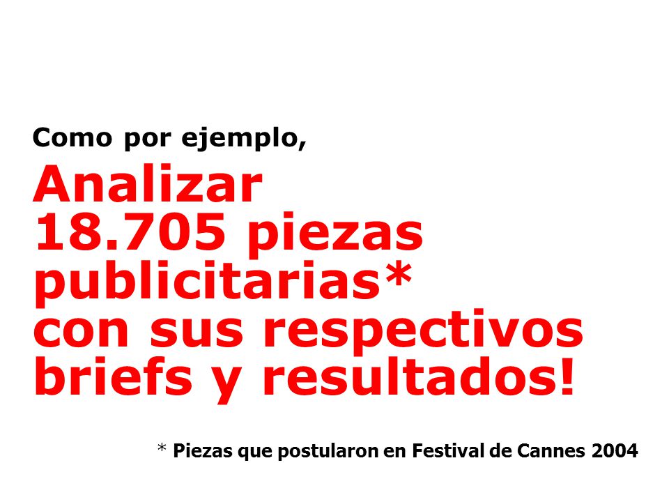 Como por ejemplo, Analizar piezas publicitarias* con sus respectivos briefs y resultados!