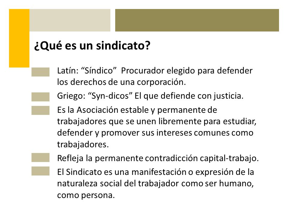 ¿Qué es un sindicato Latín: Síndico Procurador elegido para defender los derechos de una corporación.