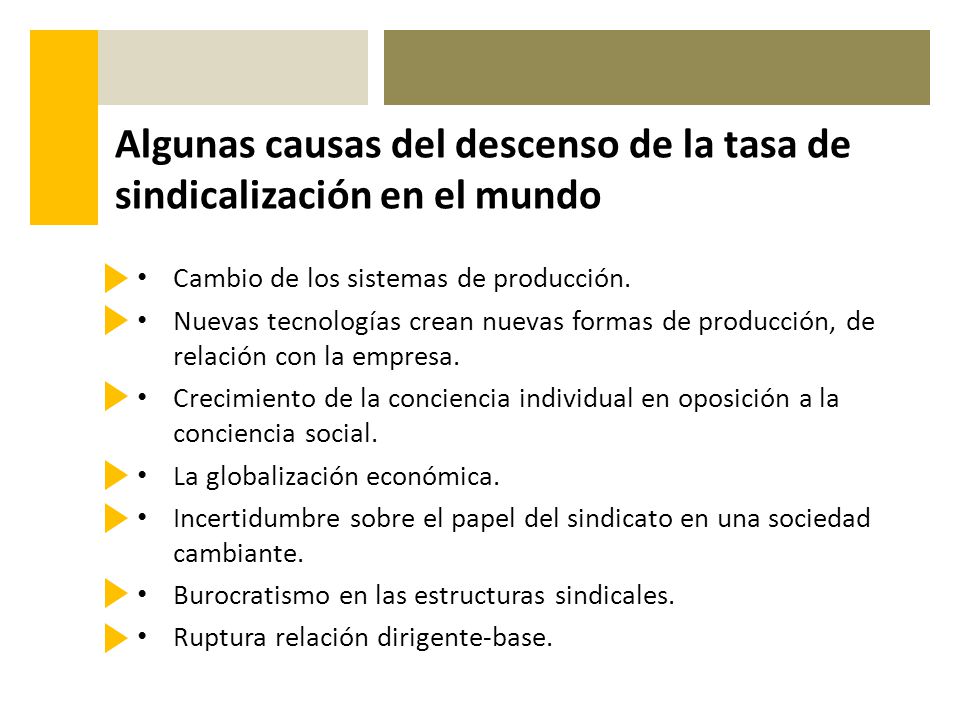 Algunas causas del descenso de la tasa de sindicalización en el mundo