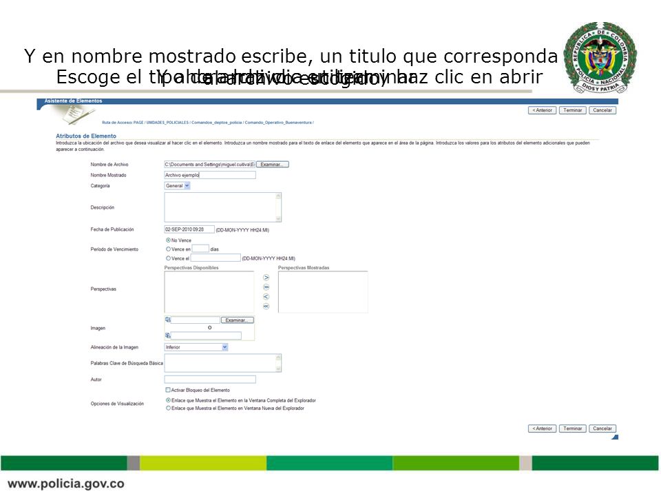 Y en nombre mostrado escribe, un titulo que corresponda