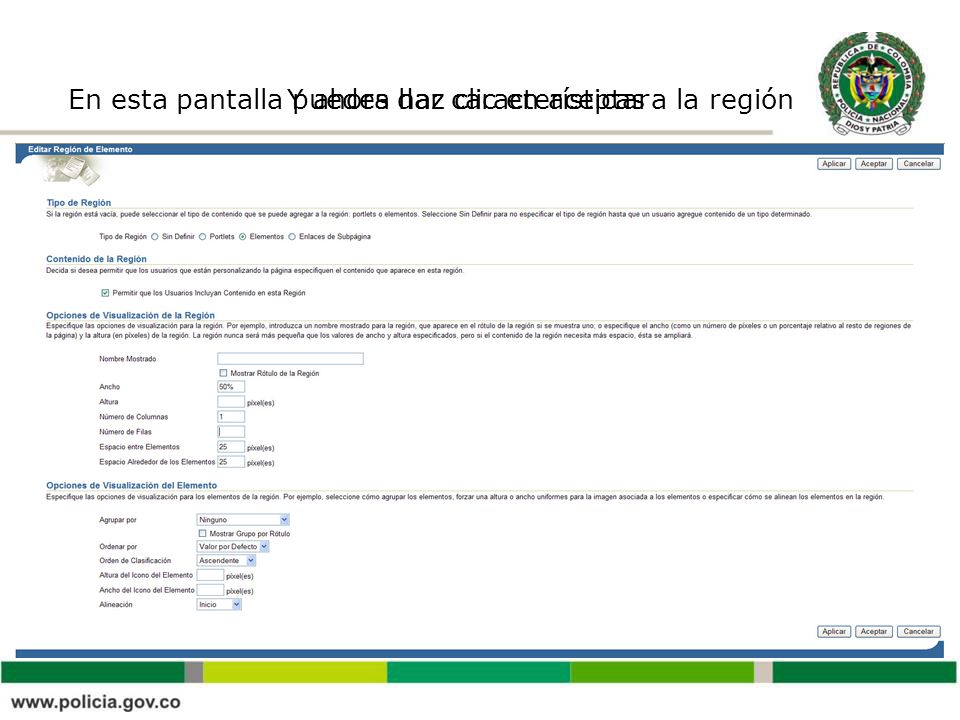 En esta pantalla puedes dar características a la región