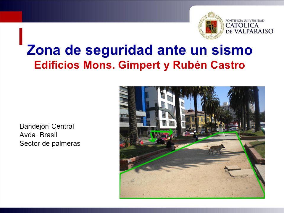 Zona de seguridad ante un sismo Edificios Mons. Gimpert y Rubén Castro