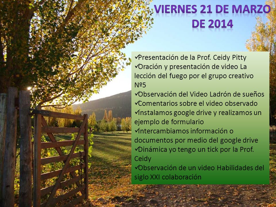 Viernes 21 de marzo de 2014 Presentación de la Prof. Ceidy Pitty