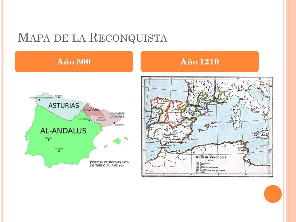 Mapa de la Reconquista Año 800 Año 1210