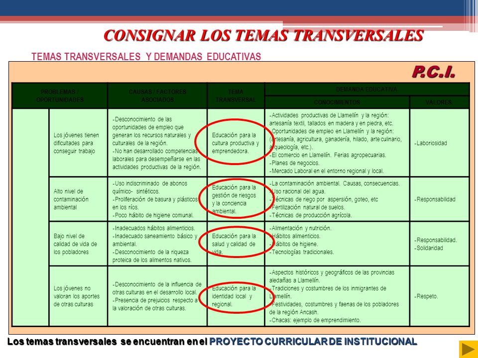 CONSIGNAR LOS TEMAS TRANSVERSALES