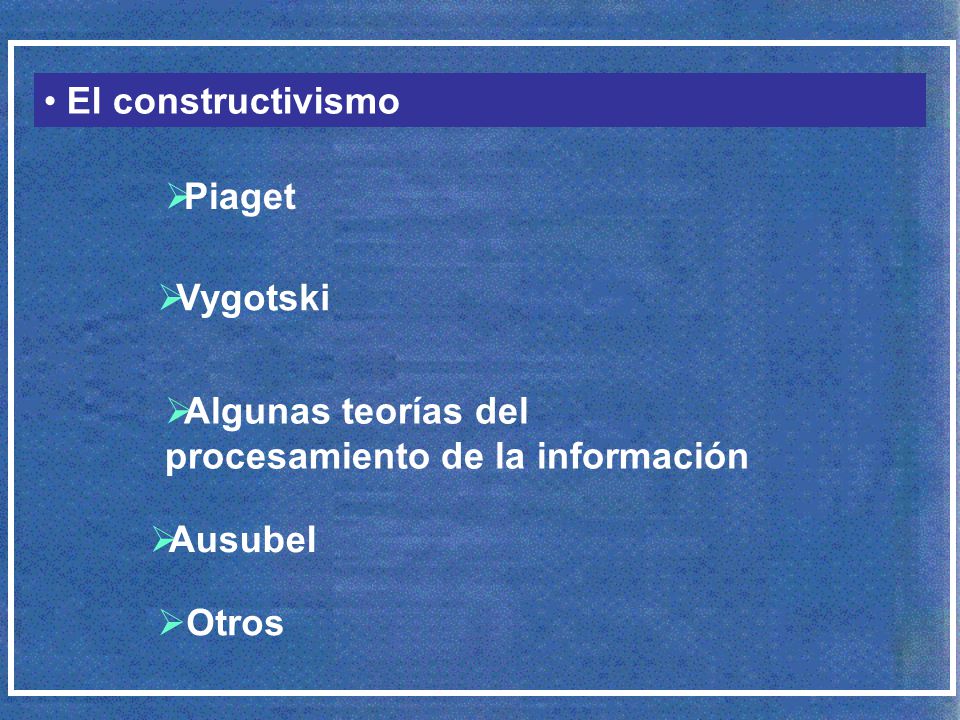El constructivismo Piaget. Vygotski. Algunas teorías del procesamiento de la información. Ausubel.