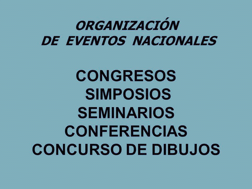 REALIZACIONES ORGANIZACIÓN DE EVENTOS NACIONALES CONGRESOS SIMPOSIOS SEMINARIOS CONFERENCIAS CONCURSO DE DIBUJOS