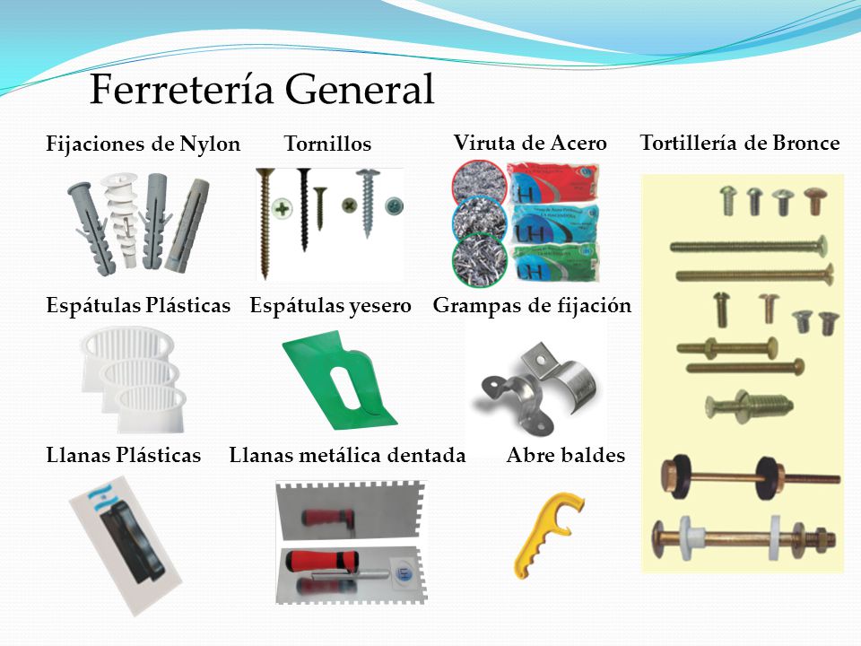 Ferretería General Fijaciones de Nylon Tornillos Viruta de Acero