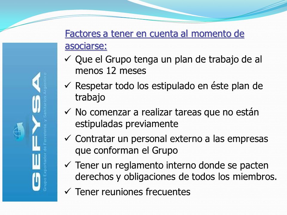 Factores a tener en cuenta al momento de asociarse: