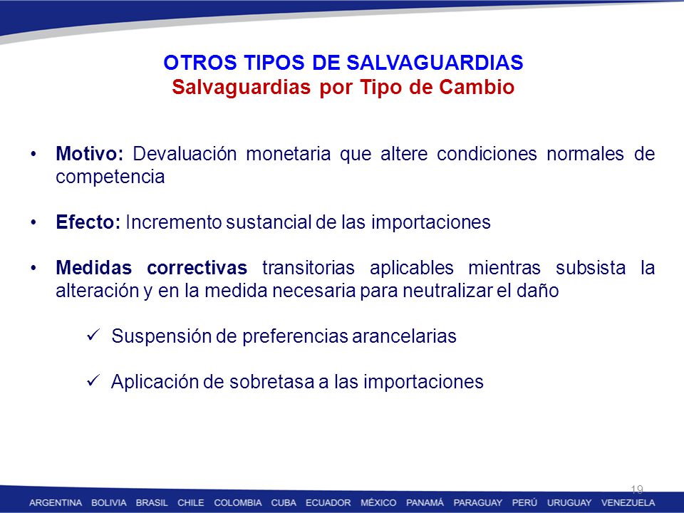 OTROS TIPOS DE SALVAGUARDIAS Salvaguardias por Tipo de Cambio