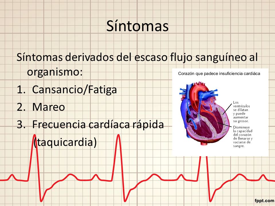 Síntomas Síntomas derivados del escaso flujo sanguíneo al organismo: