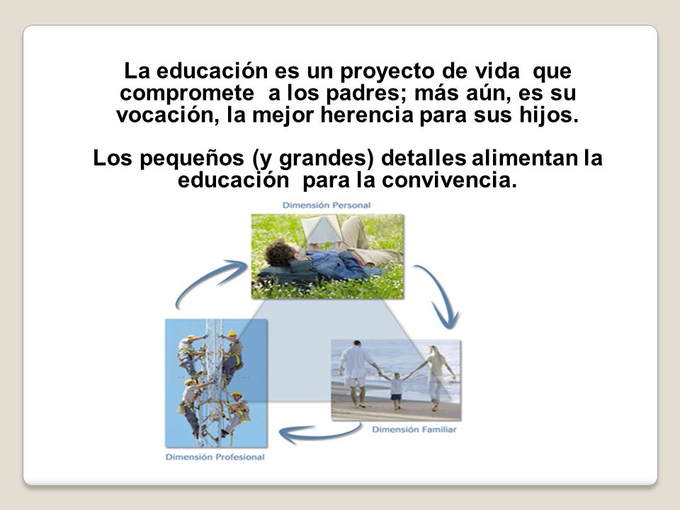 La educación es un proyecto de vida que compromete a los padres; más aún, es su vocación, la mejor herencia para sus hijos.