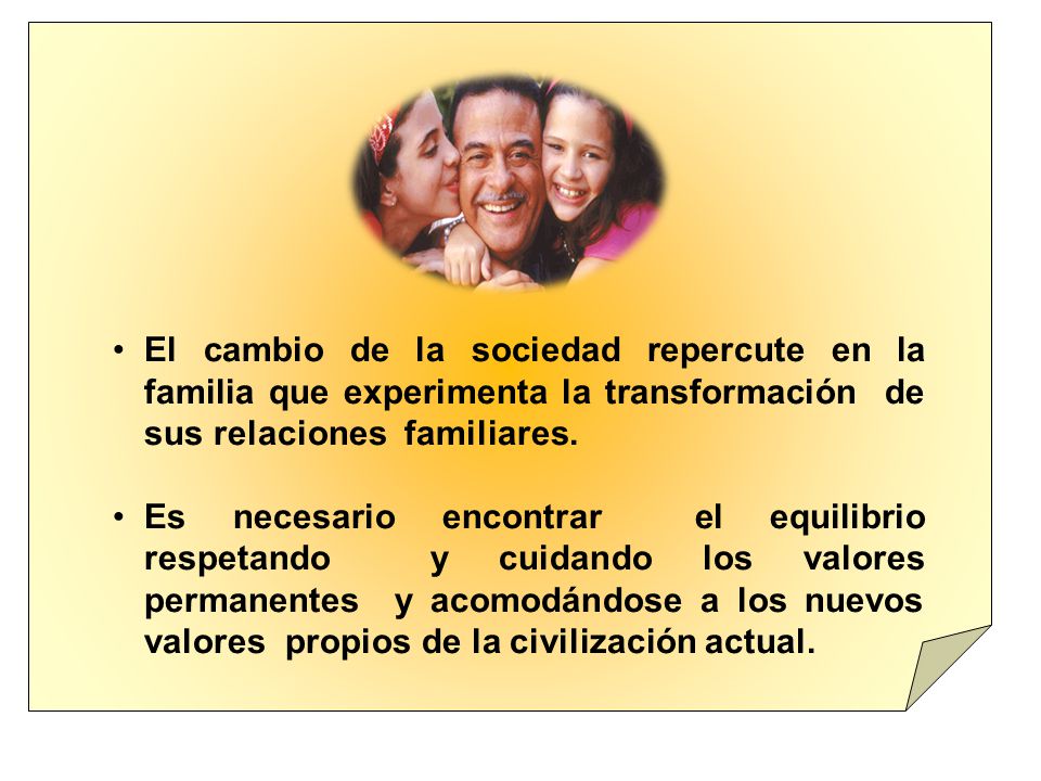 El cambio de la sociedad repercute en la familia que experimenta la transformación de sus relaciones familiares.