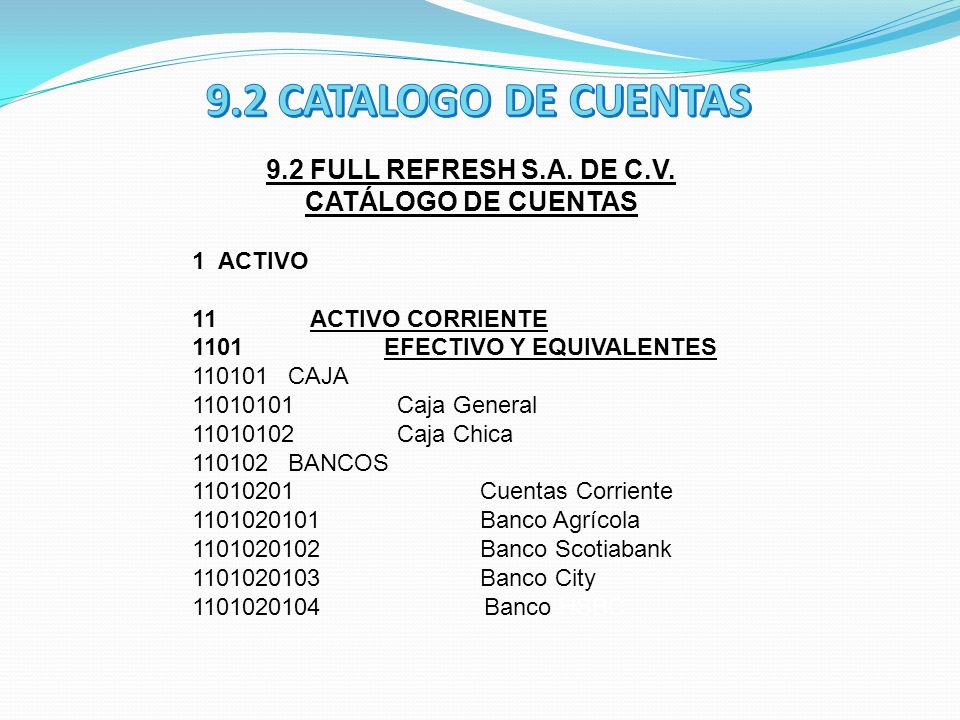9.2 CATALOGO DE CUENTAS 9.2 FULL REFRESH S.A. DE C.V.