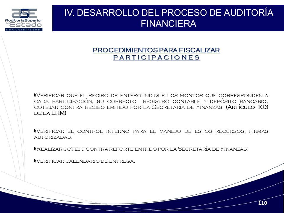 PROCEDIMIENTOS PARA FISCALIZAR P A R T I C I P A C I O N E S