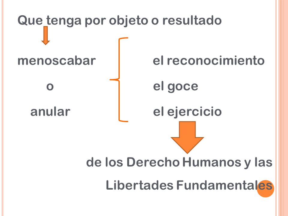 Que tenga por objeto o resultado menoscabar el reconocimiento o el goce anular el ejercicio de los Derecho Humanos y las Libertades Fundamentales