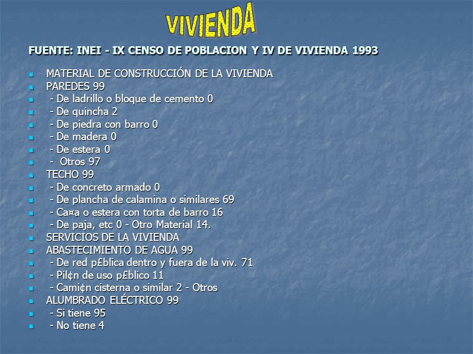 FUENTE: INEI - IX CENSO DE POBLACION Y IV DE VIVIENDA 1993